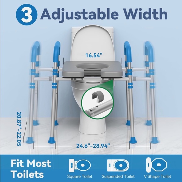 LOYODA Raised Adjustable Padded Toilet Seat w/Handles For Seniors, Disabled NIB - Picture 3 of 6